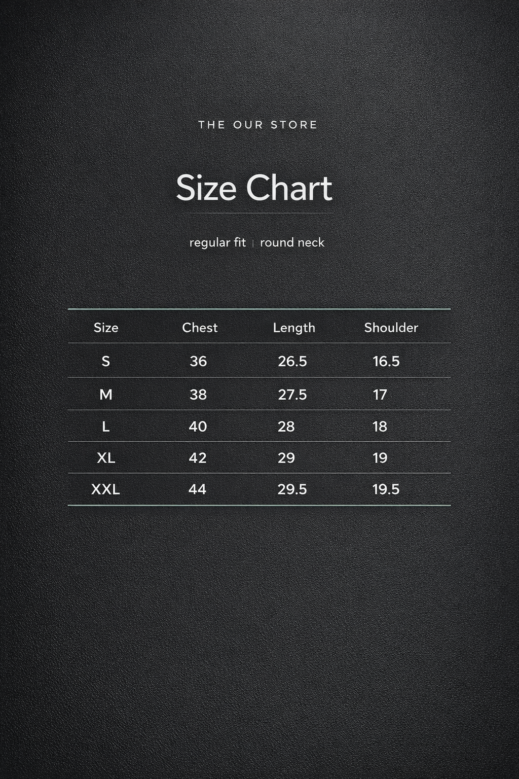Image 3: Size chart regular fit unisex tee — THE OUR STORE Vol. 01