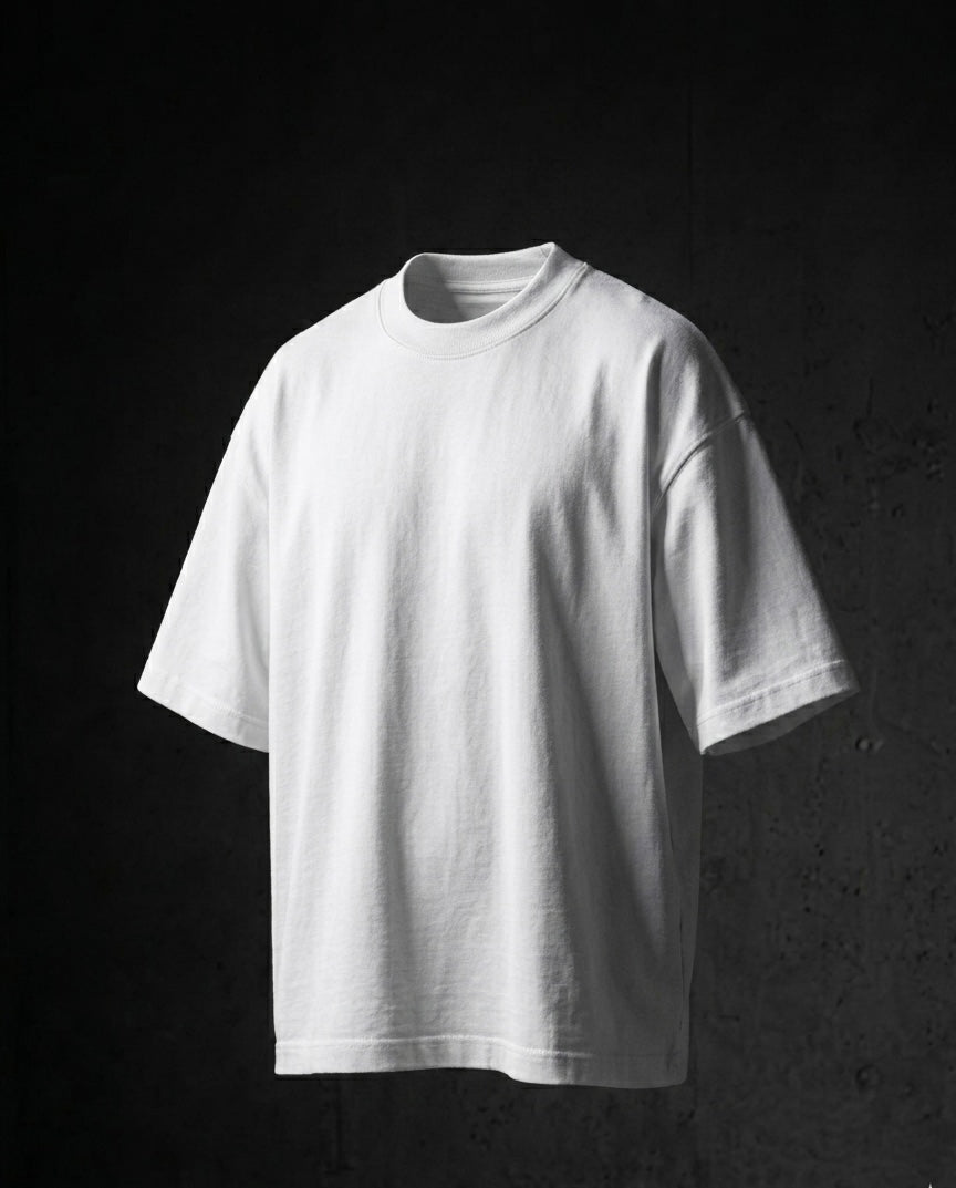 Image 1: 220 GSM polar white oversized drop-shoulder unisex t-shirt, bio-washed — THE OUR STORE