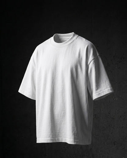 Image 1: 220 GSM polar white oversized drop-shoulder unisex t-shirt, bio-washed — THE OUR STORE