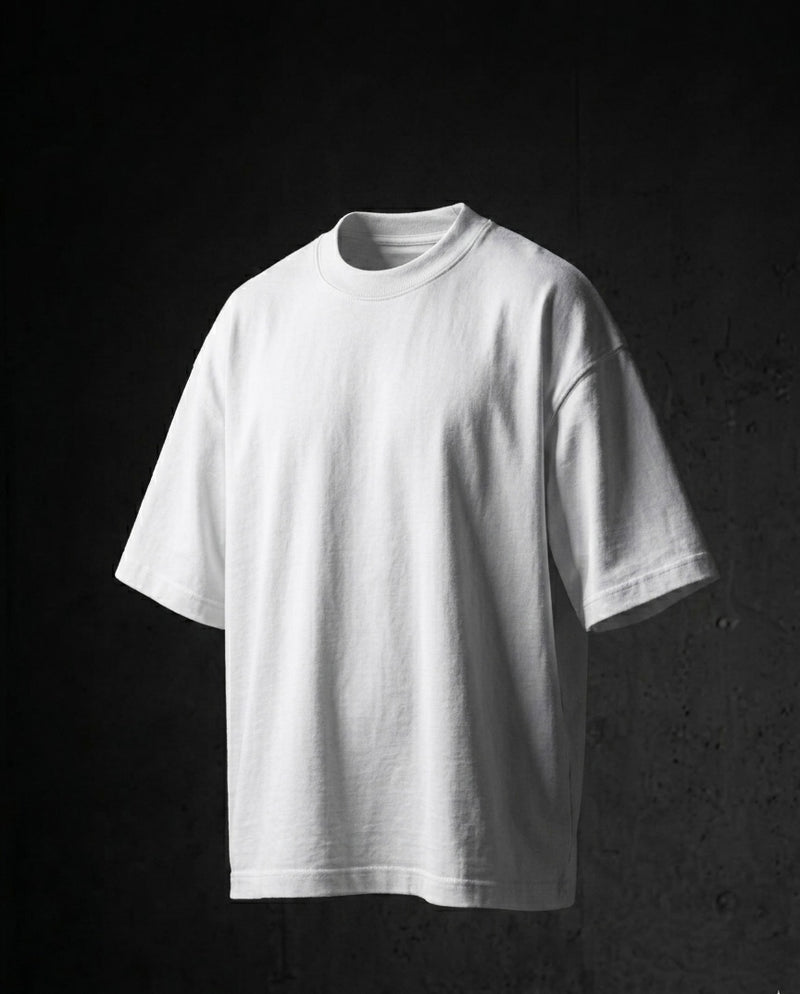 Image 1: 220 GSM polar white oversized drop-shoulder unisex t-shirt, bio-washed — THE OUR STORE