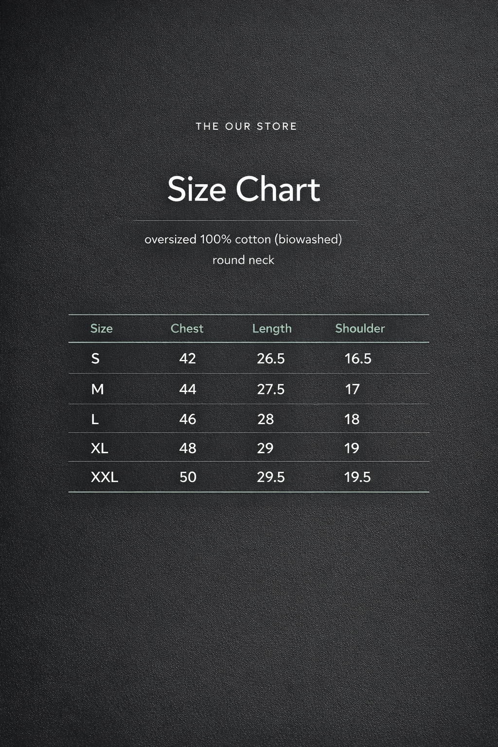 Image 4: Size chart oversized unisex round neck tee — THE OUR STORE