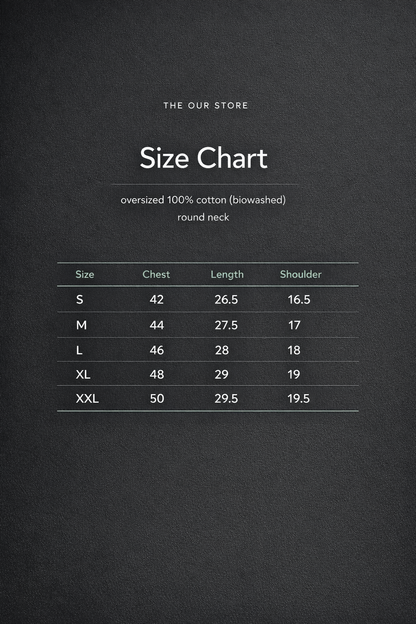 Image 4: Size chart oversized unisex round neck tee — THE OUR STORE