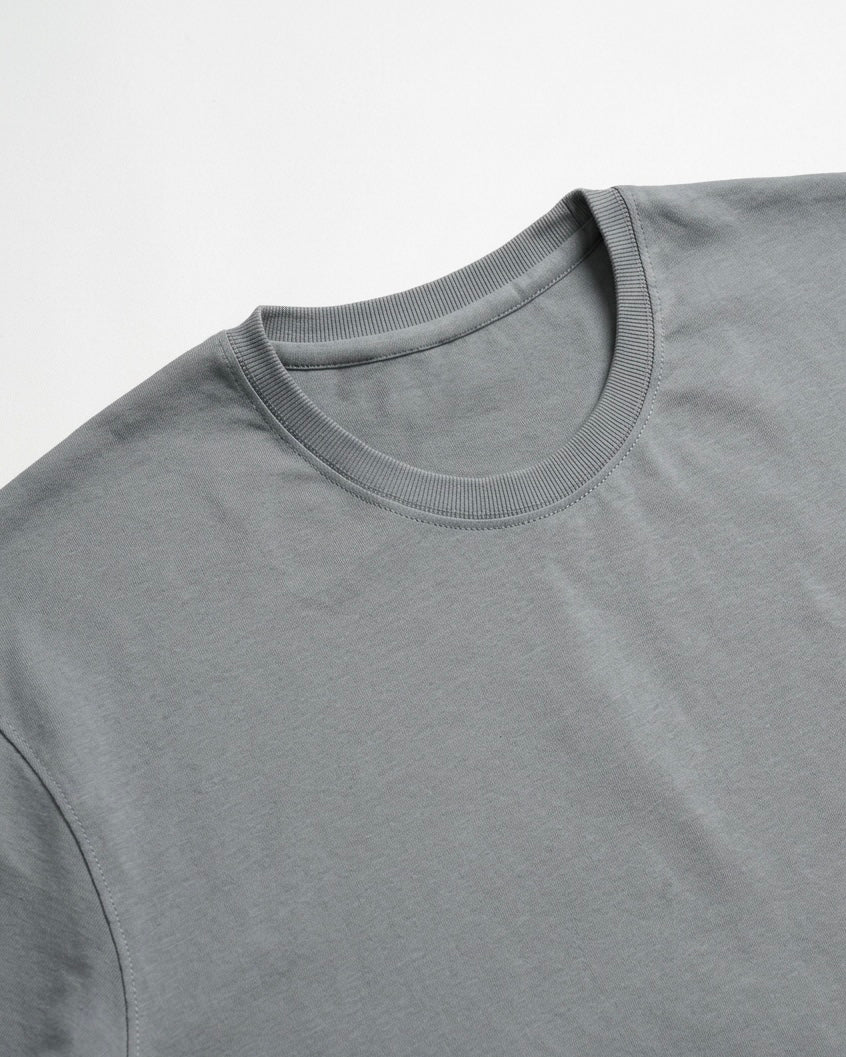 Image 2: High-density ribbed crewneck on 240 GSM slate grey heavyweight t-shirt — THE OUR STORE